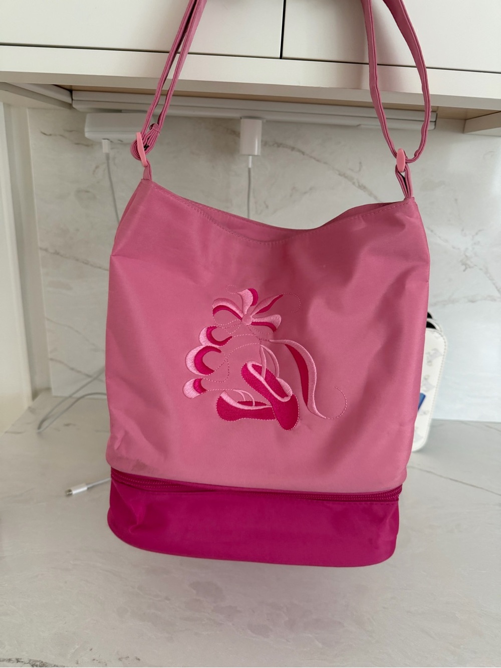 Dance Bag. Two-Tone Shoulder Bag with Embroidered Detail